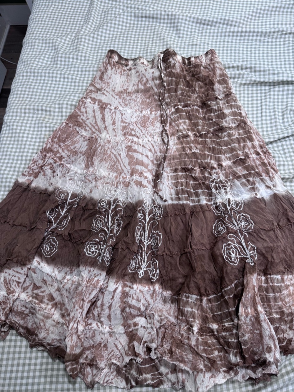 Women's Brown Tie-Dye Floral Maxi Skirt